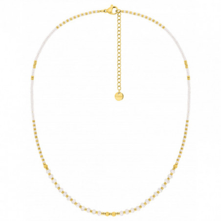 Collier acier doré et perles blanches
