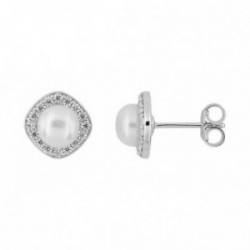 Boucles d'oreilles or blanc 375/1000ème et perle