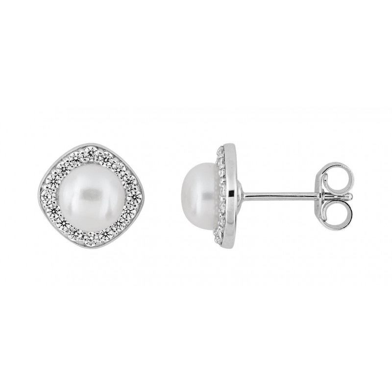 Boucles d'oreilles or blanc 375/1000ème et perle