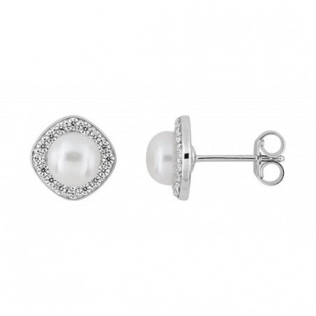 Boucles d'oreilles or blanc 375/1000ème et perle