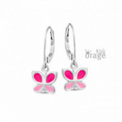 Boucles d'oreilles dormeuses argent papillons roses