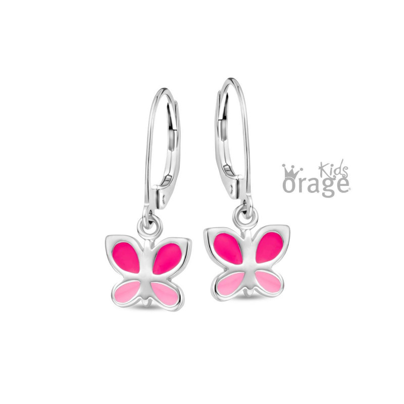 Boucles d'oreilles dormeuses argent papillons roses