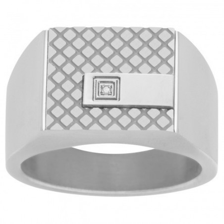 Chevalière acier et diamant