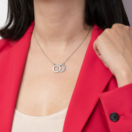 Collier femme Lotus acier double anneau et strass