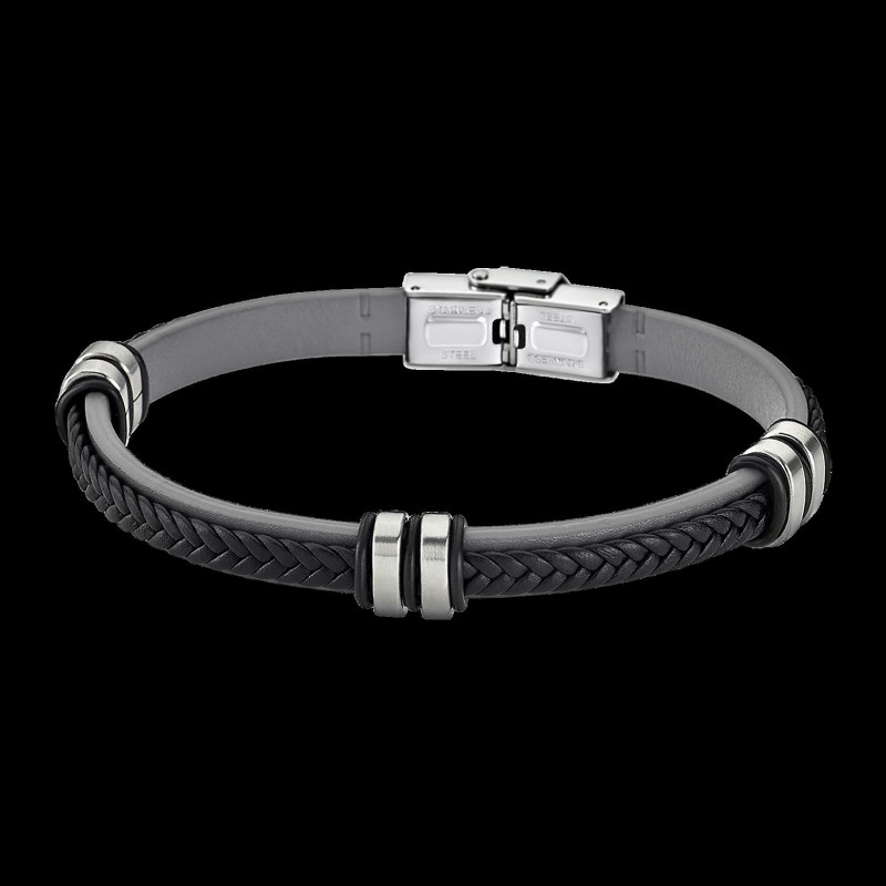 Bracelet homme Lotus cuir gris et noir Bracelet homme Lotus cuir gris et noir