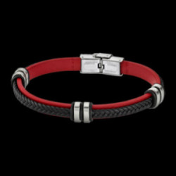 Bracelet homme Lotus cuir noir et rouge