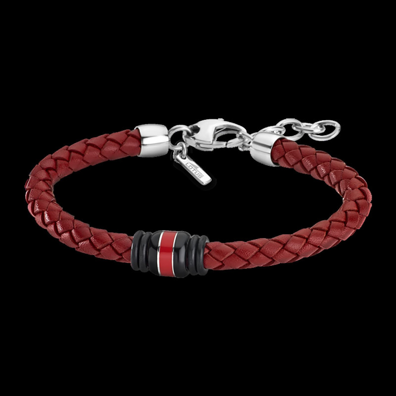 Bracelet homme Lotus tresse cuir rouge