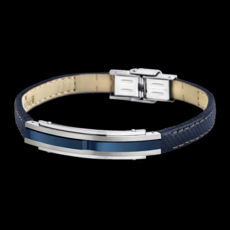 Bracelet homme Lotus cuir bleu et acier