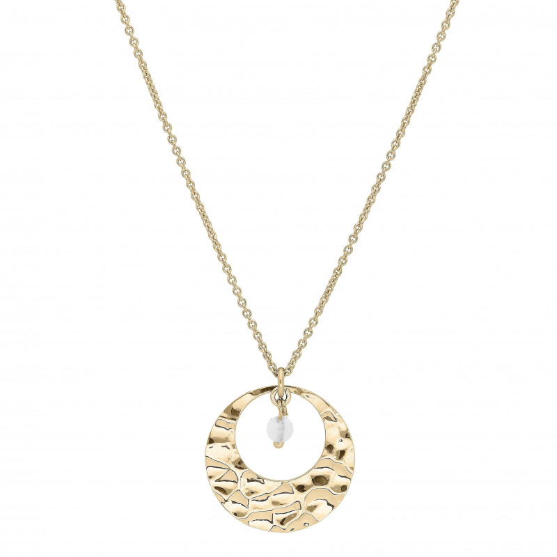 Collier plaqué or pendant rond martelé