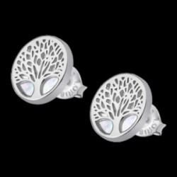 Boucles d'oreilles arbre de vie argent fond nacre