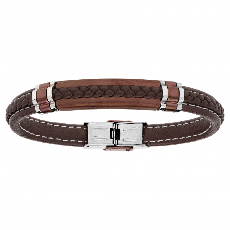 Bracelet cuir et acier homme