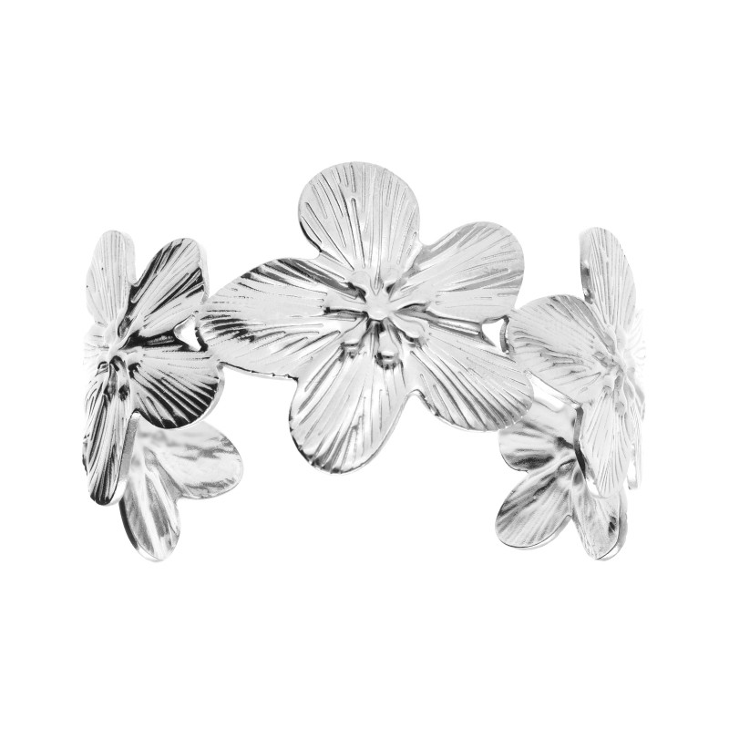 Bracelet jonc acier fleurs