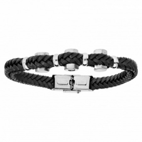 Bracelet acier et cuir homme