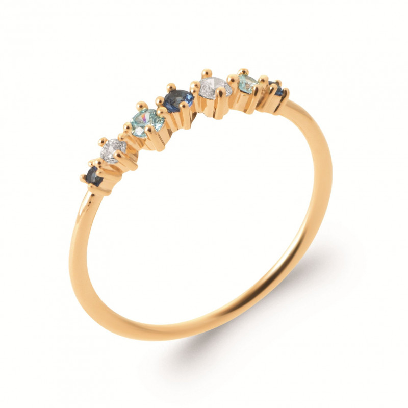Bague multipierres bleues plaqué or