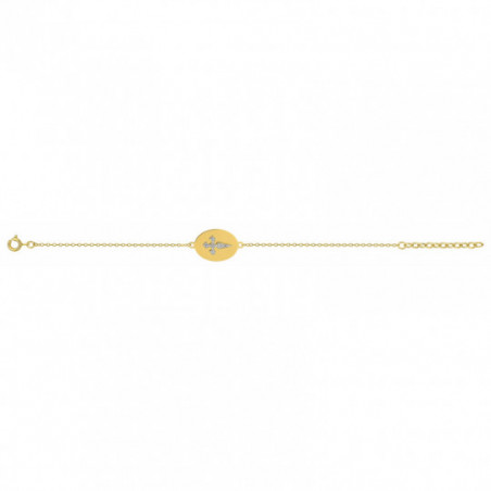 Bracelet plaque avec croix en oxydes