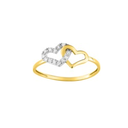 Bague double coeur or jaune et oxydes