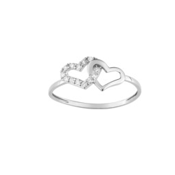Bague double coeur or blanc