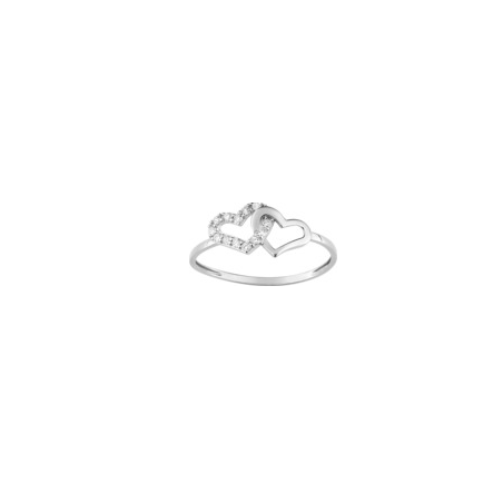 Bague double coeur or blanc