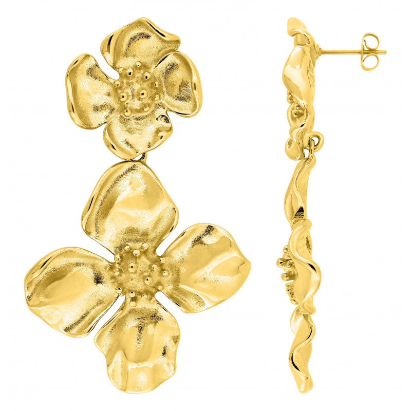 Boucles d'oreilles fleur acier doré