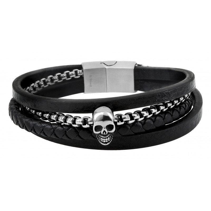 Bracelet acier et cuir homme. Bracelet acier et cuir homme.